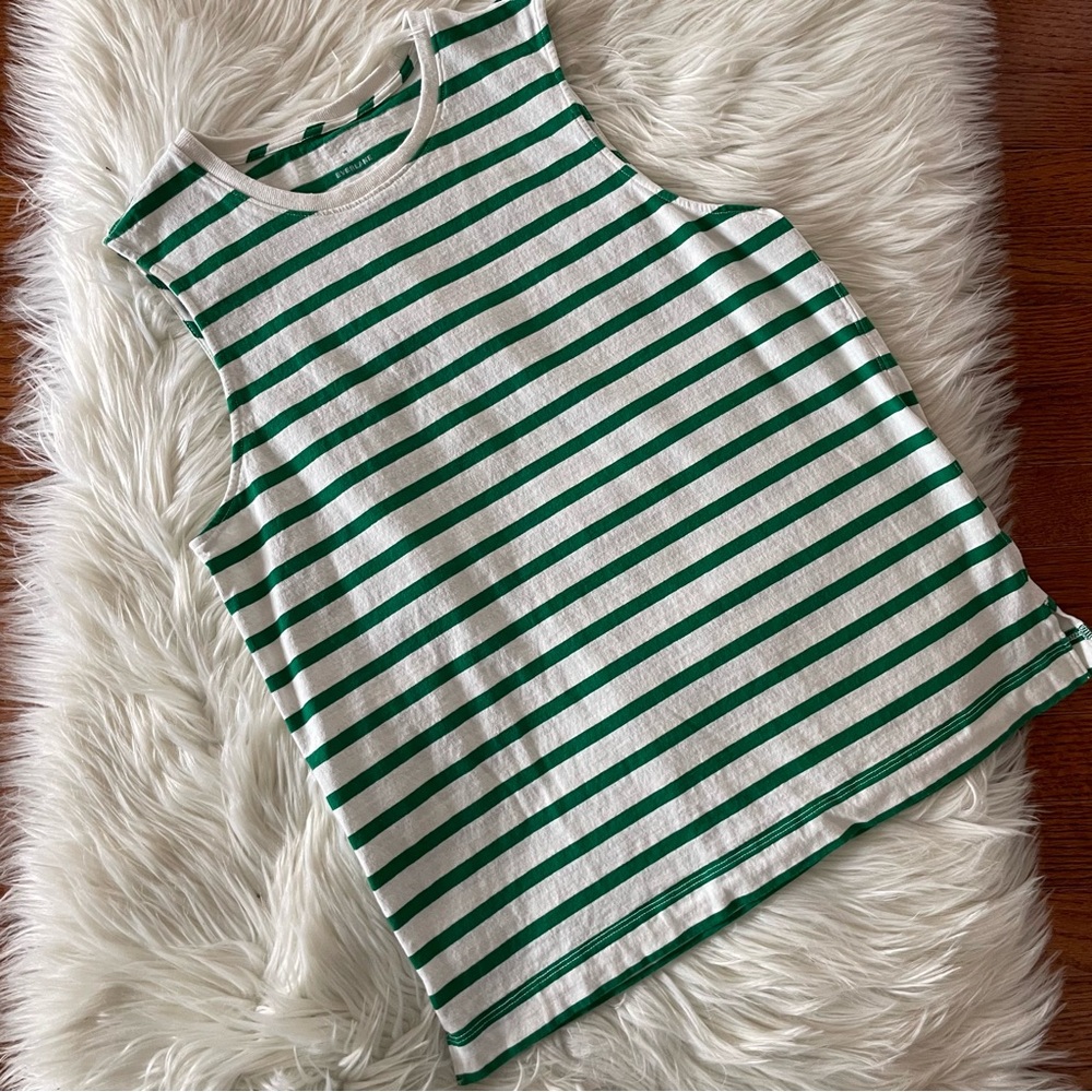 Everlane Green and White Striped Sleeveless Tee